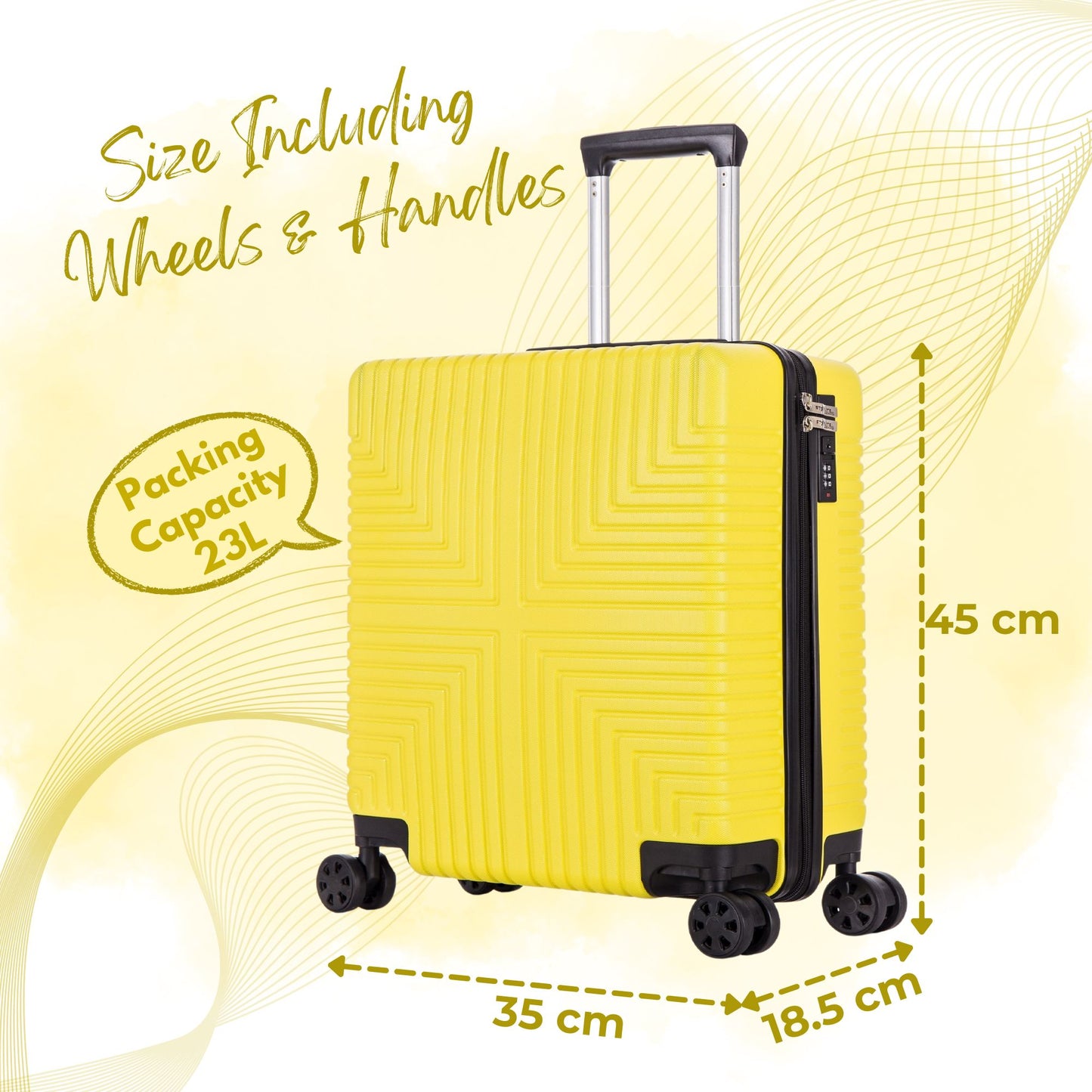 Niovx EasyJet Underseat Bag - 4 Wheel Hard Shell - Fits Carryon 45x36x20 cm - ABS30 Yellow