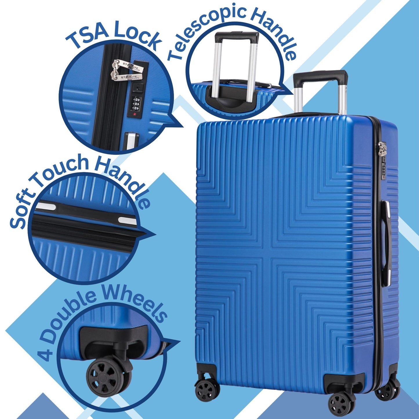 Niovx Medium Suitcase - Lightweight 4 Wheel Hard Shell Suitcase - ABS30 Blue