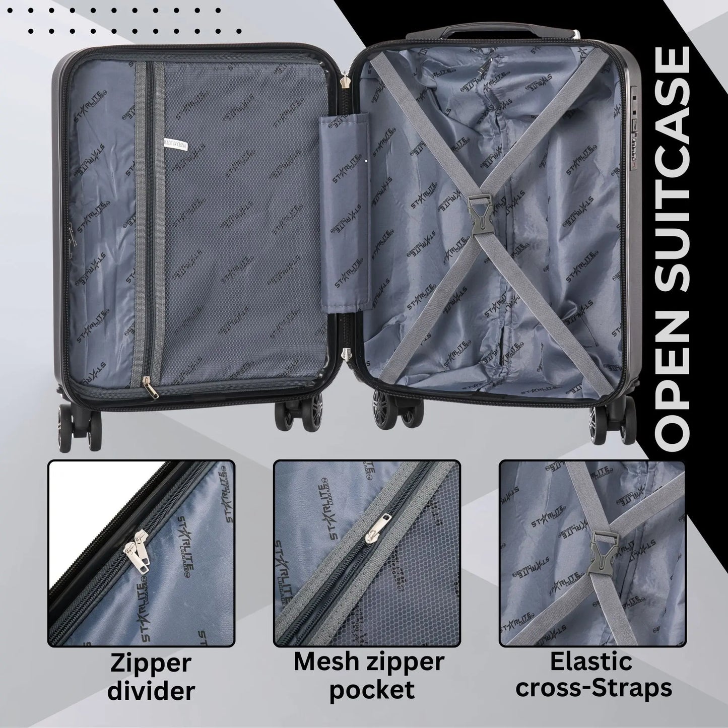 Storixx EasyJet Underseat Bag - 4 Wheel Hard Shell - Fits Carryon 45x36x20 cm - ABS147 - Black Starlite Luggage