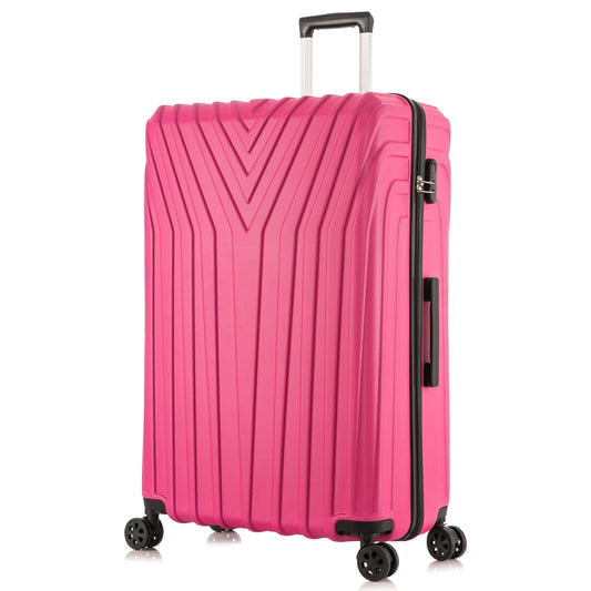 Pink Hard shell suitcase with a textured surface on a white background