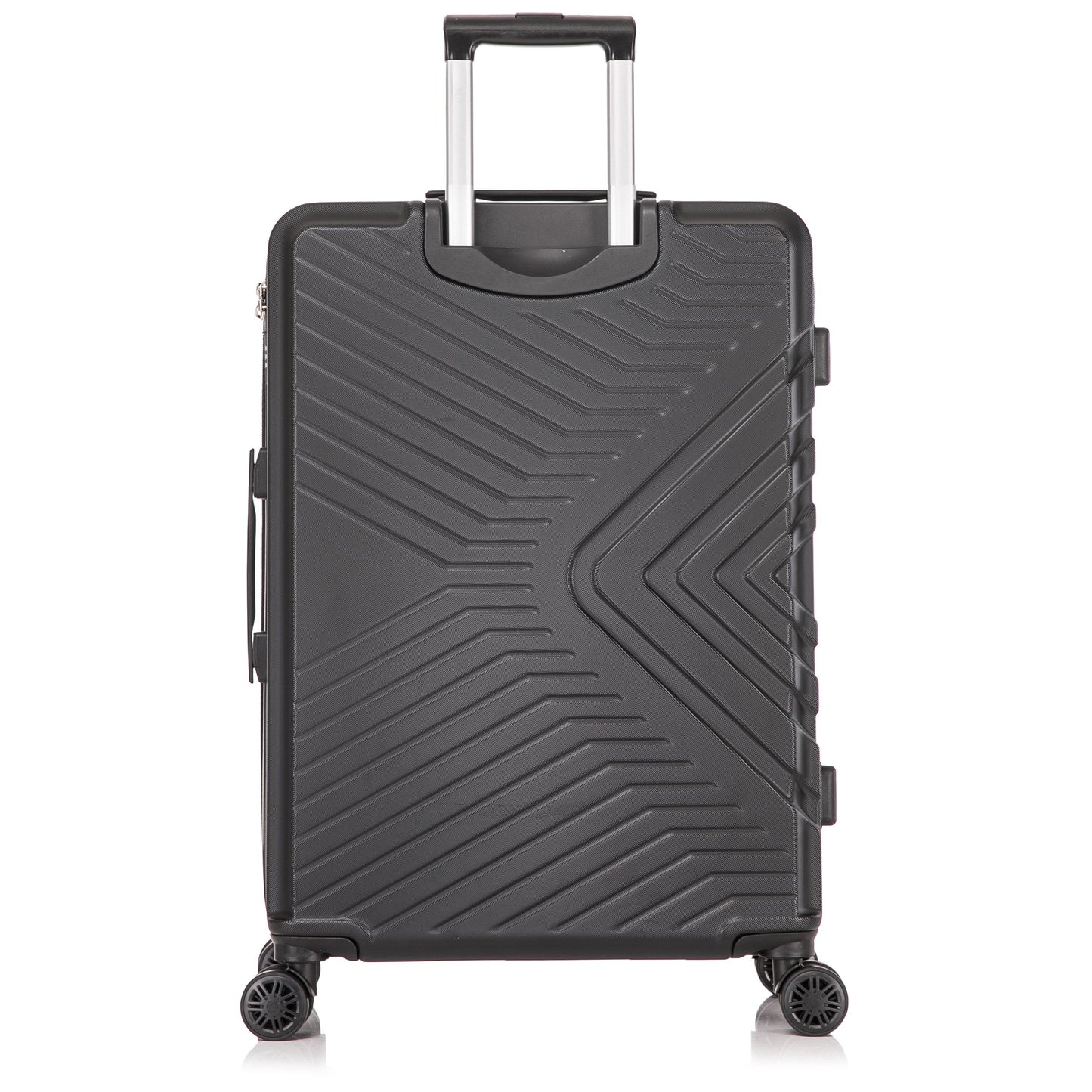 Black suitcase with a geometric pattern on a white background