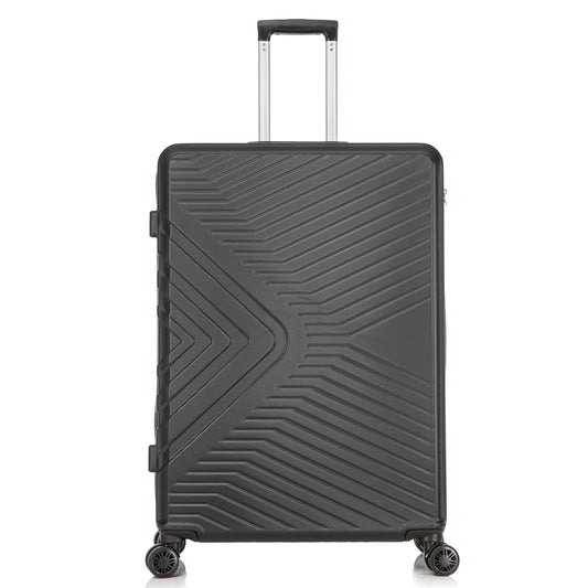 Black suitcase with a geometric pattern on a white background