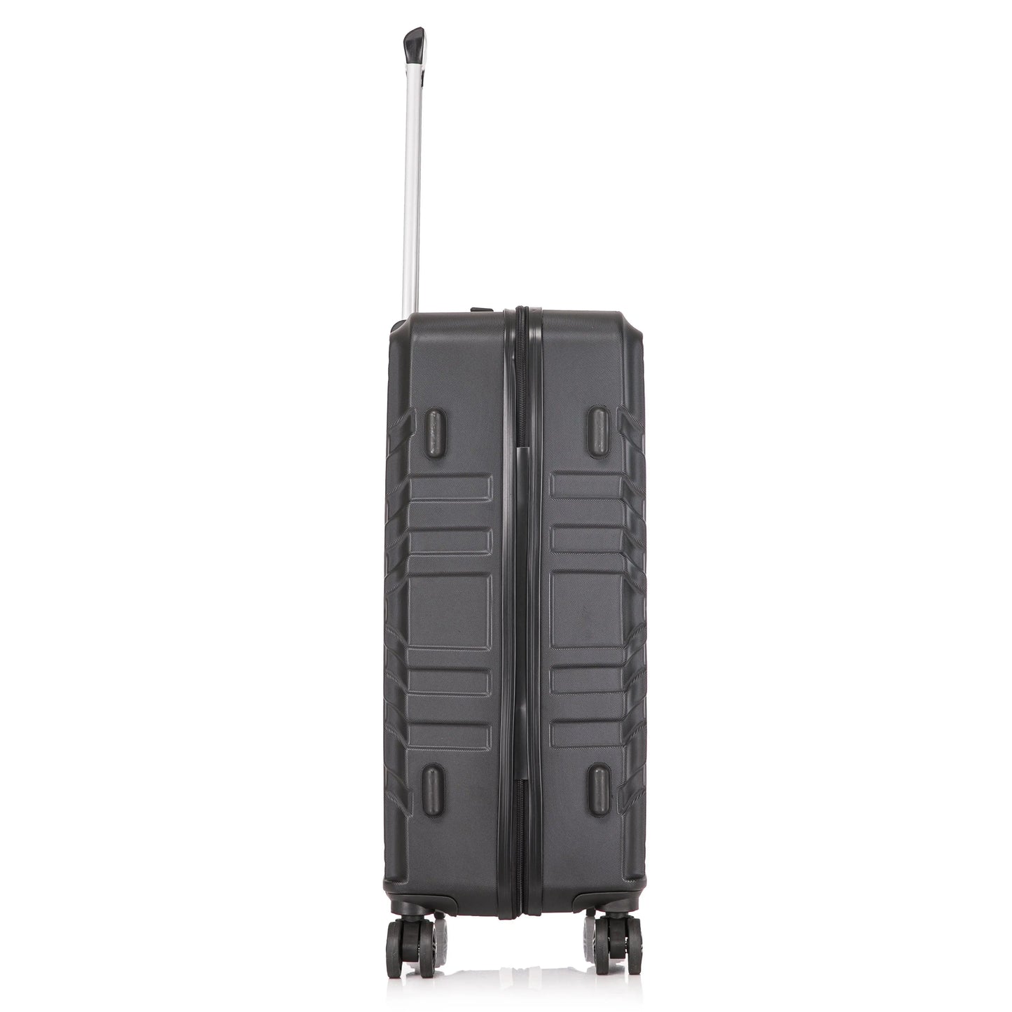 Black suitcase with wheels on a white background