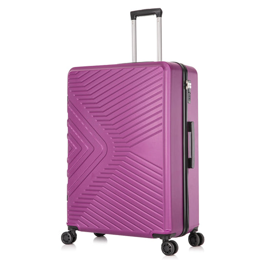 Purple suitcase with a textured design on a white background