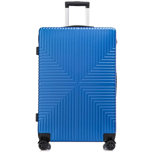 Blue Hard shell suitcase with geometric pattern on a white background