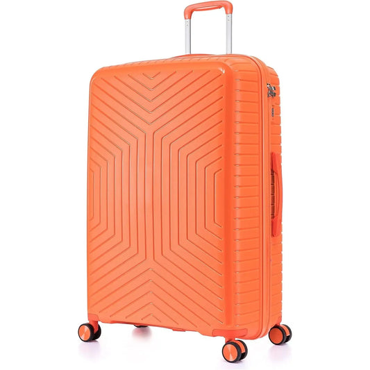 Large Suitcase in geometric pattern on a white background front side PP20 Orange