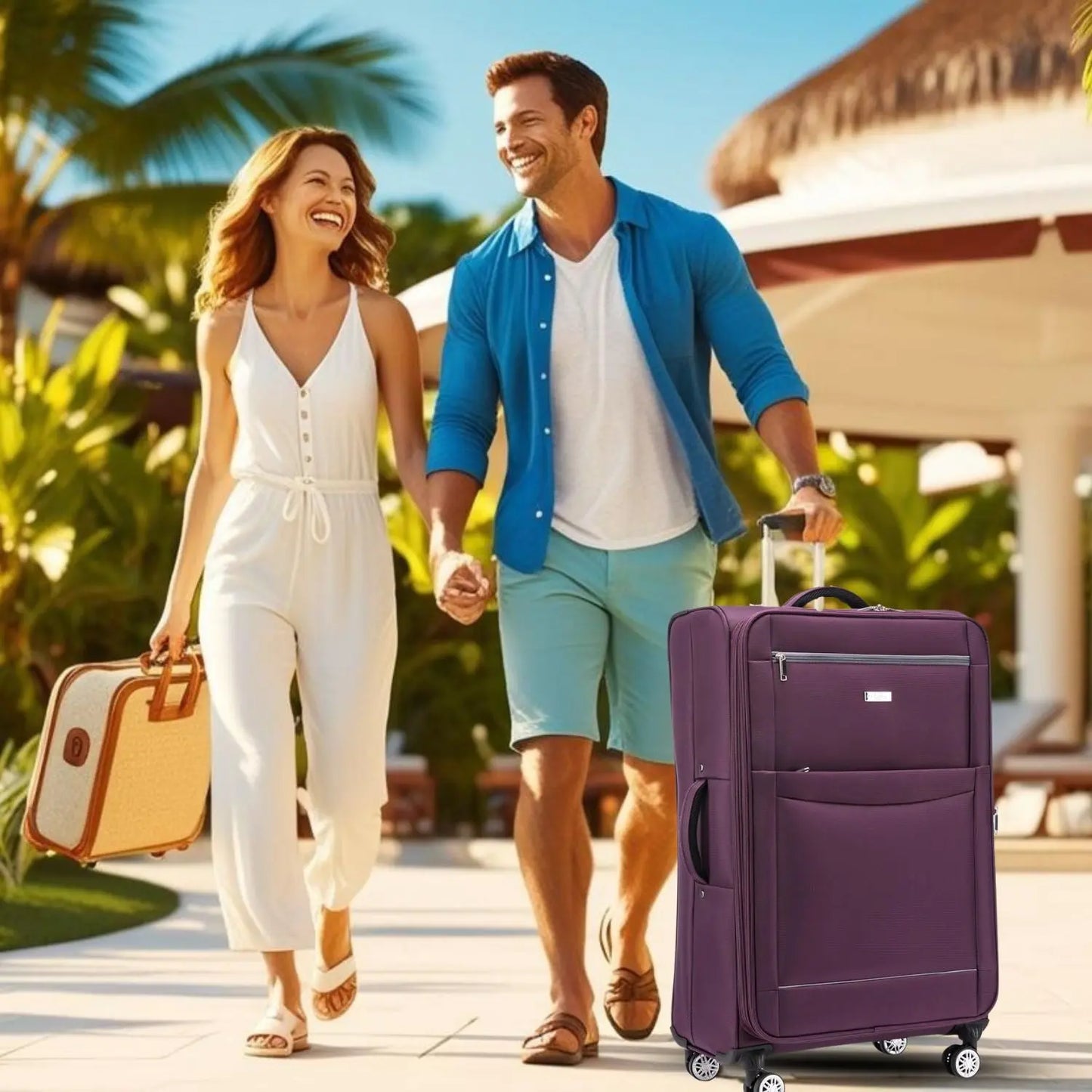 Evia Range Medium Suitcase - Ultra Lightweight Expandable 4 wheel Spinner - Purple Starlite
