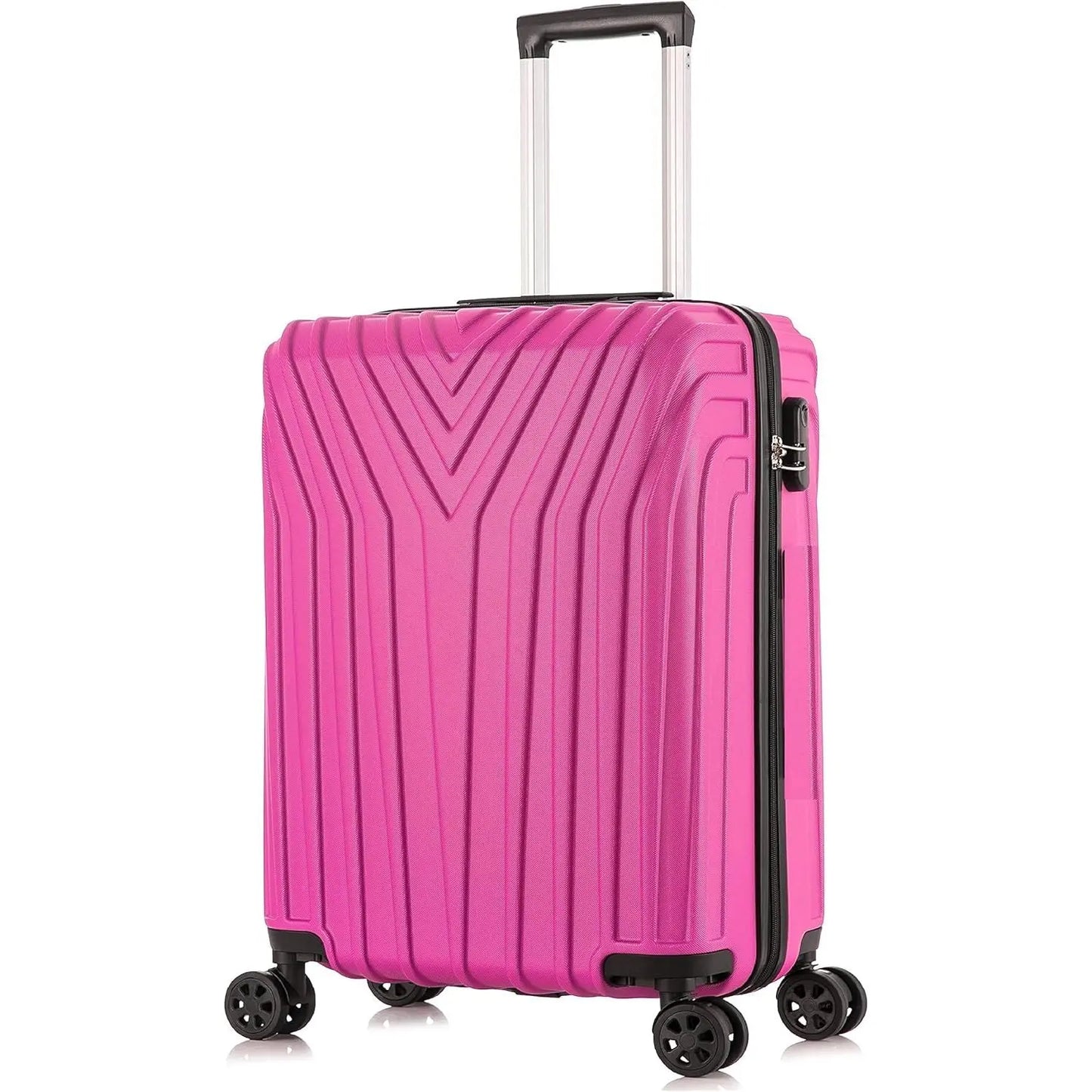 Pink Carryon suitcase with a black handle and wheels on a white background