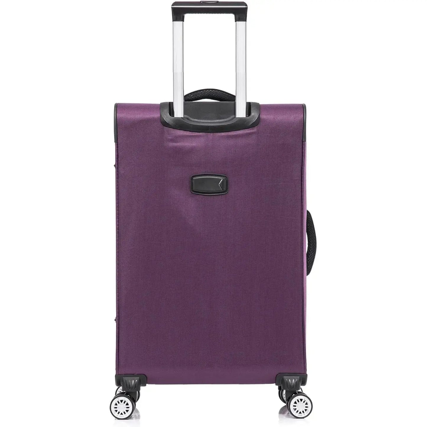 Ultra Lightweight Purple back 4 wheel Spinner Suitcase on white background