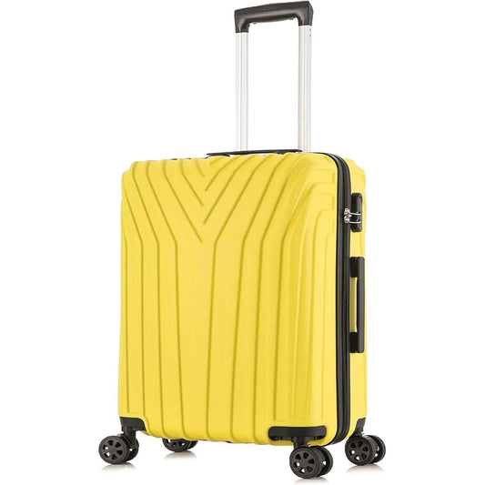 Yellow suitcase with a textured surface on a white background ABS101