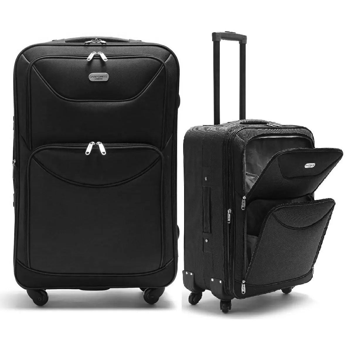 Set of 2 – Medium suitcase & Carryon 4-Wheel Lightweight Suitcases - Black Starlite Luggage