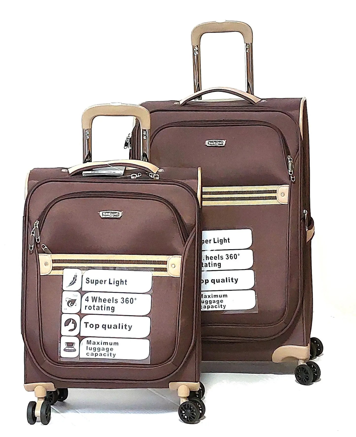 Set of 2 – Medium suitcase + Carryon 4-Wheel Lightweight Suitcases RL2001 Brown