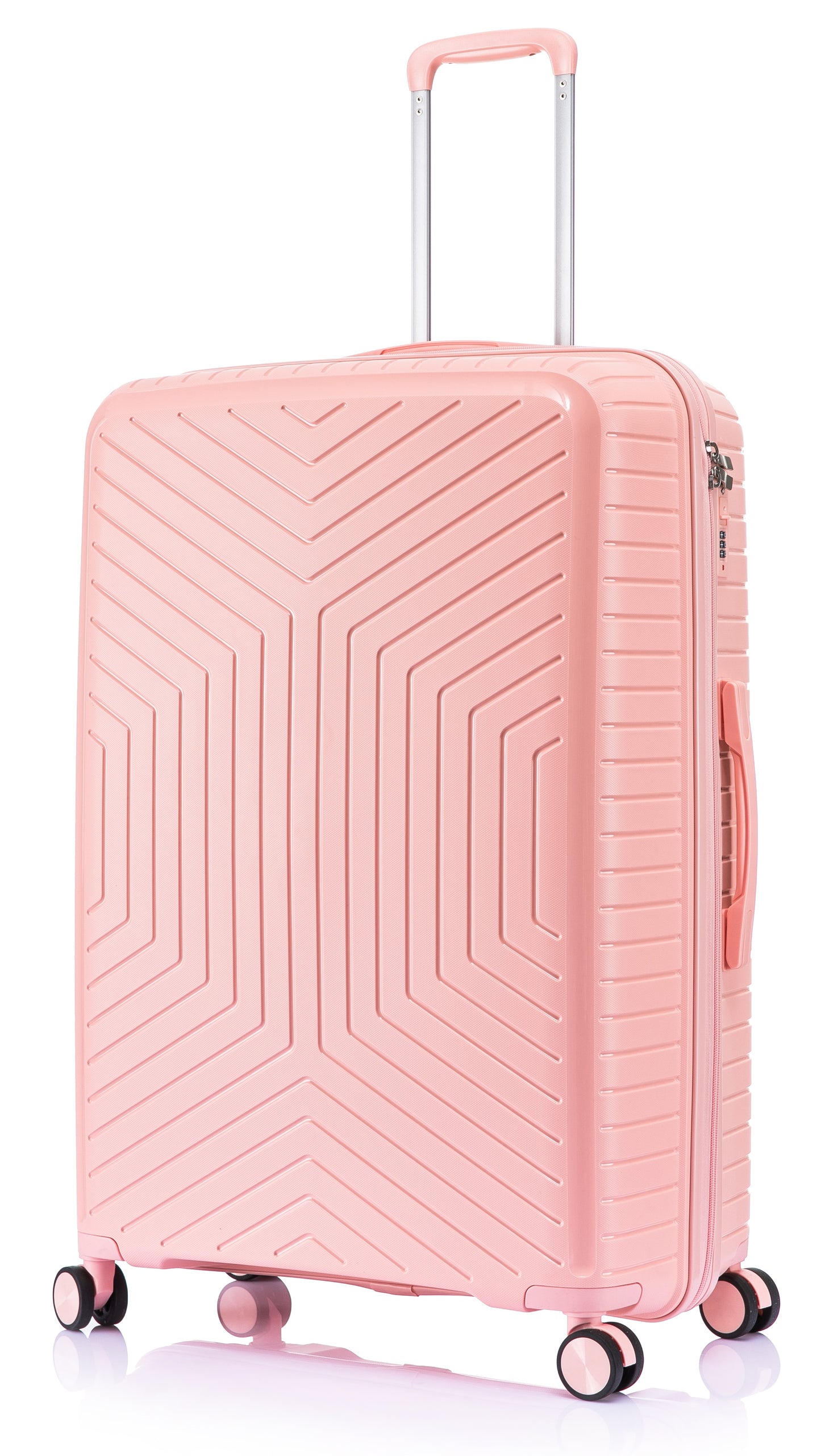 Suitcase Set – 3 Piece Lightweight Polypropylene Hard Shell Travel Luggage with 4 Wheels - PP20 - Light Pink
