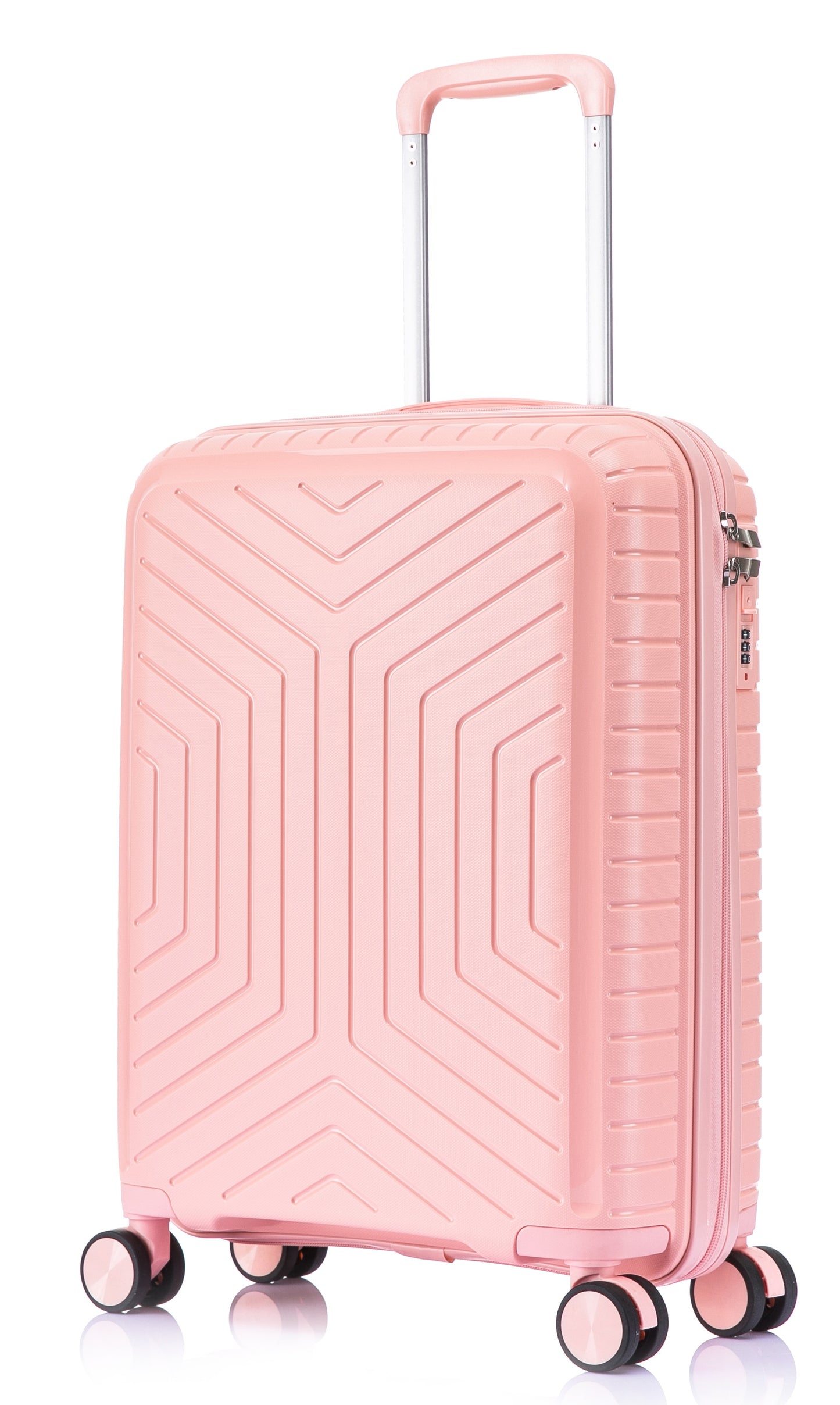 Suitcase Set – 3 Piece Lightweight Polypropylene Hard Shell Travel Luggage with 4 Wheels - PP20 - Light Pink