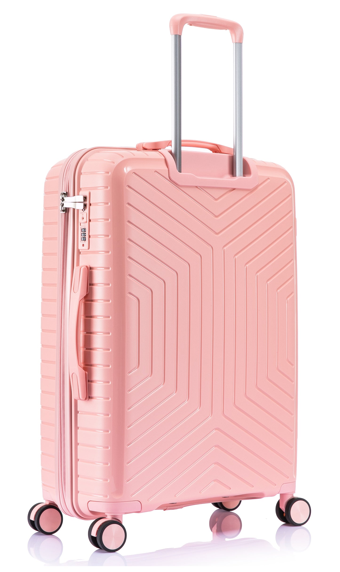 Suitcase Set – 3 Piece Lightweight Polypropylene Hard Shell Travel Luggage with 4 Wheels - PP20 - Light Pink