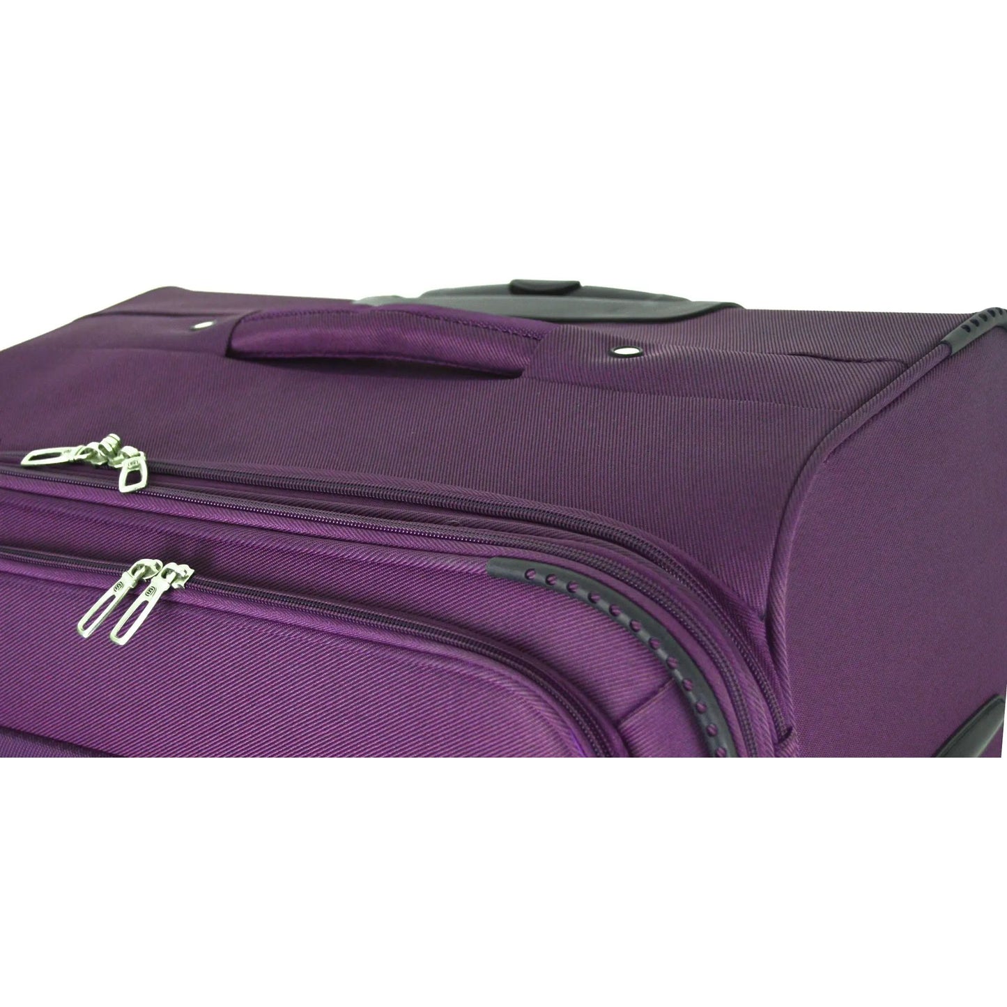 purple suitcase zips
