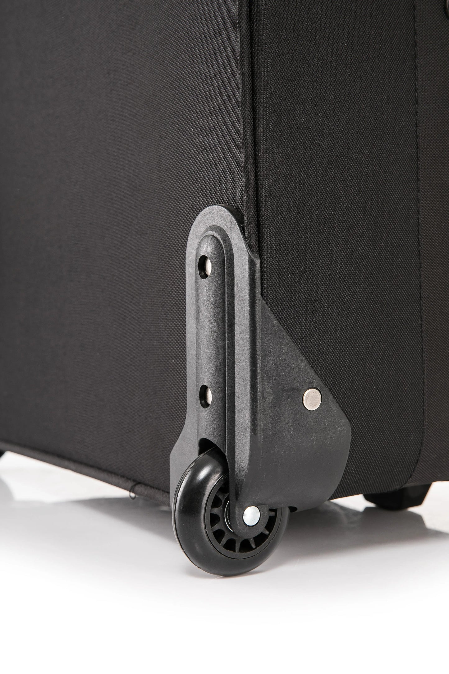 Large Suitcase closeup wheel in DK 16 Orivo Black on white background