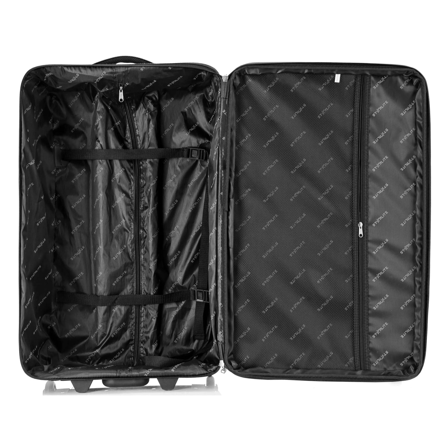 Large Suitcase open in DK 16 Orivo Black on white background