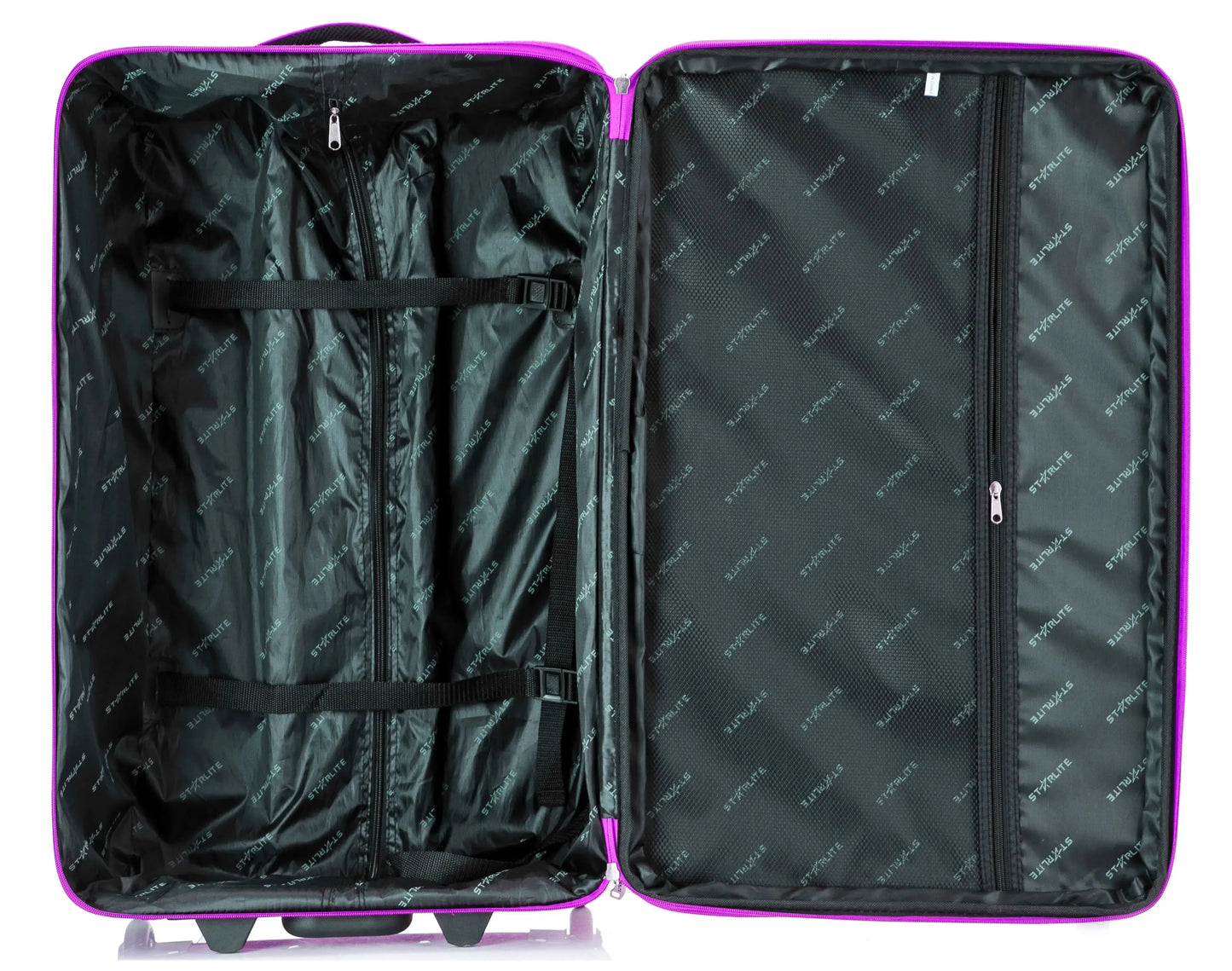Large Suitcase open in DK 16 Orivo Purple on white background