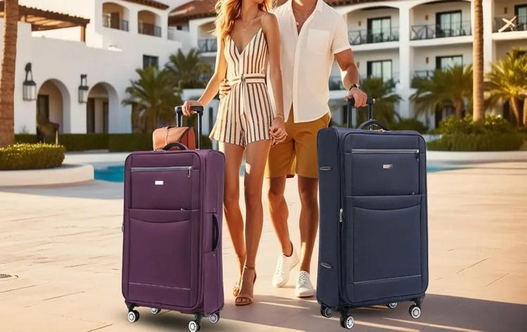 Lightweight soft suitcase carried by couple – ideal for holidays