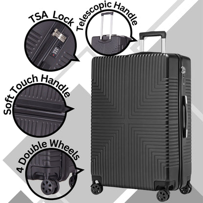 Niovx Medium Suitcase - Lightweight 4 Wheel Hard Shell Suitcase - ABS30 Black