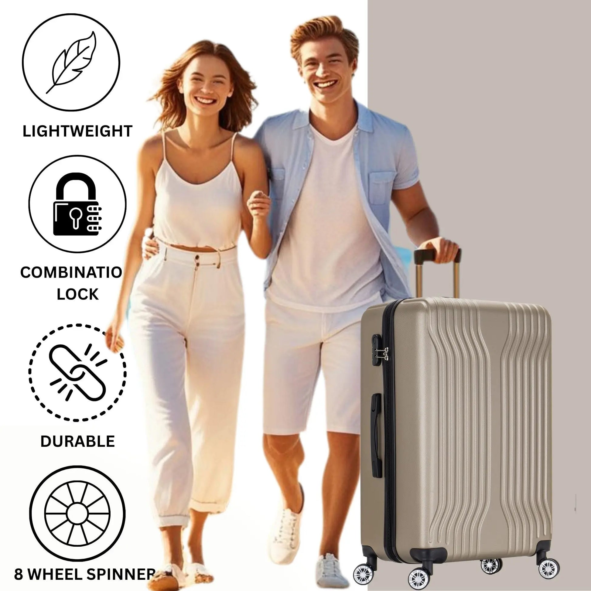 Large Suitcase – 4 Wheel Hard Shell Trolley Case -  ABS25 - Gold Starlite Luggage