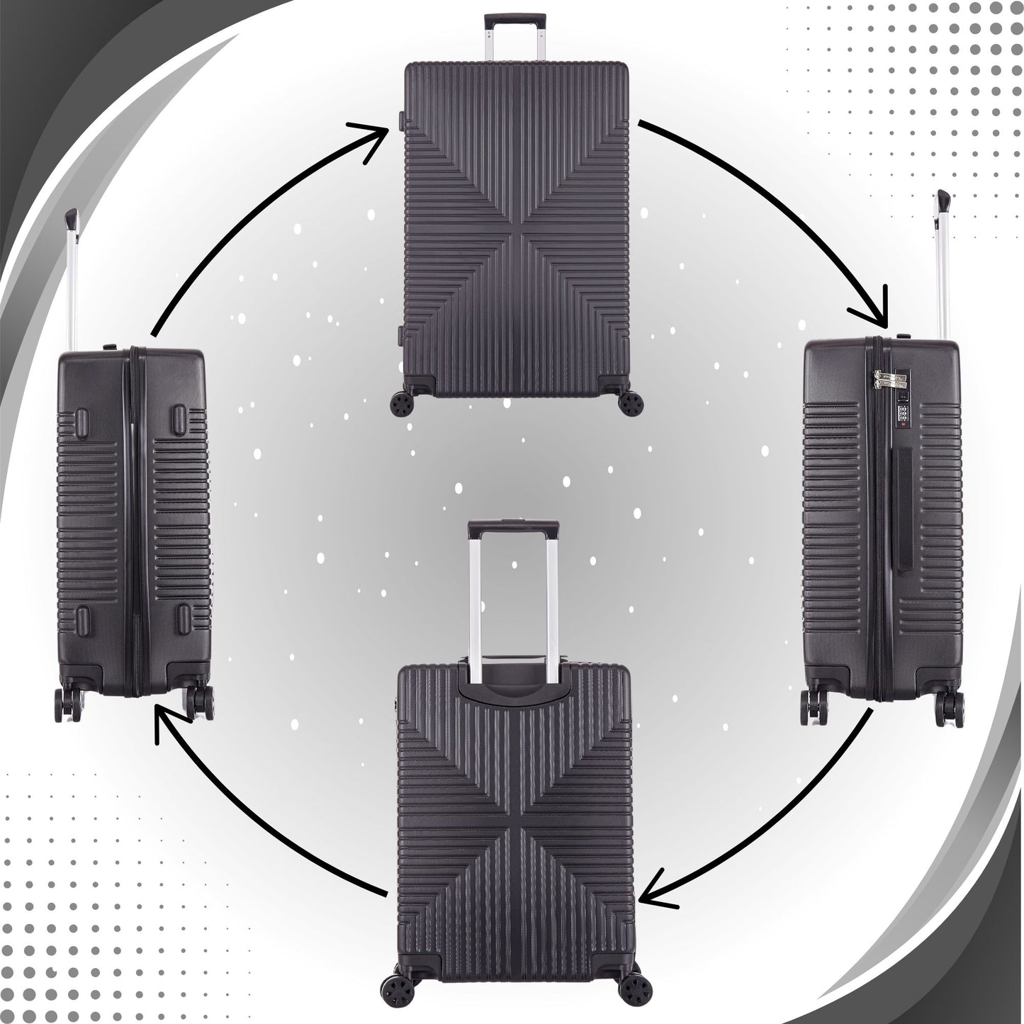 Niovx Medium Suitcase - Lightweight 4 Wheel Hard Shell Suitcase - ABS30 Black
