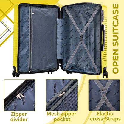 Niovx Medium Suitcase - Lightweight 4 Wheel Hard Shell Suitcase - ABS30 Yellow