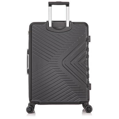 Black suitcase with a geometric pattern on a white background