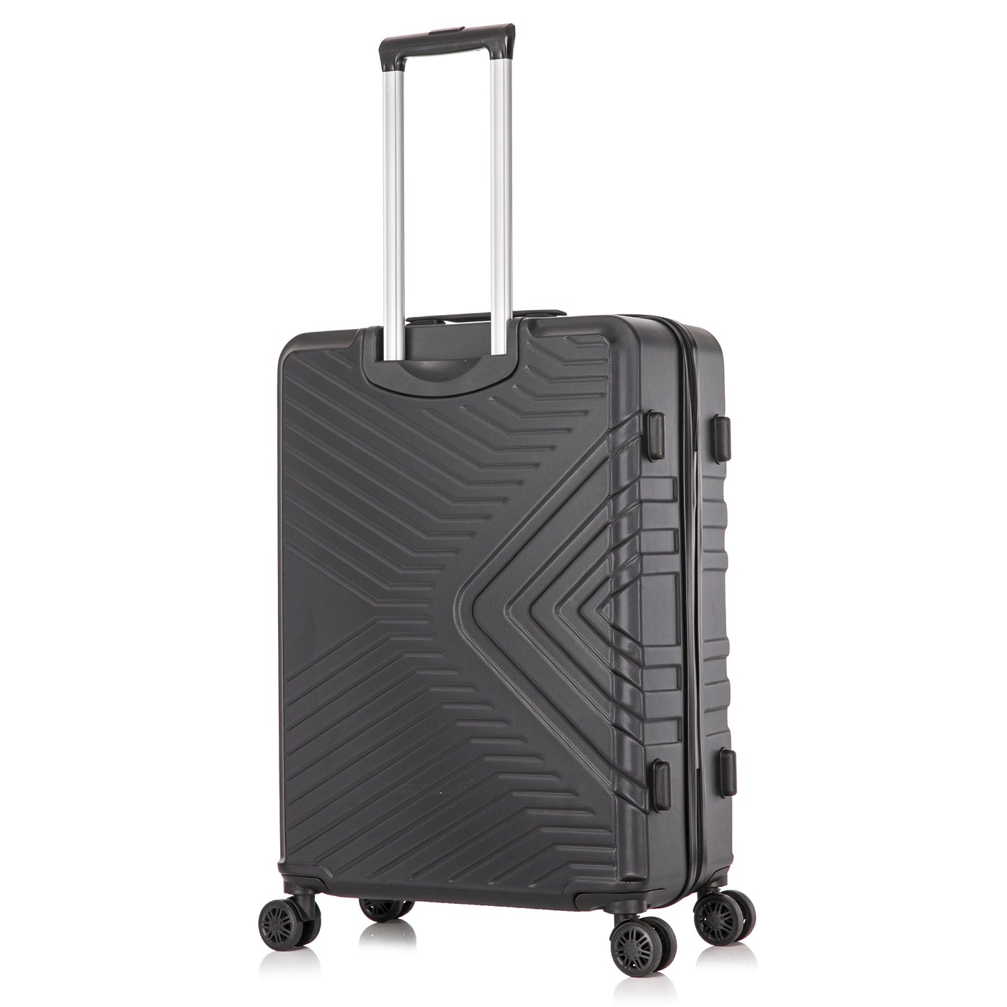 Black suitcase with a textured design on a white background