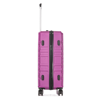 Purple suitcase with a black zipper on a white background