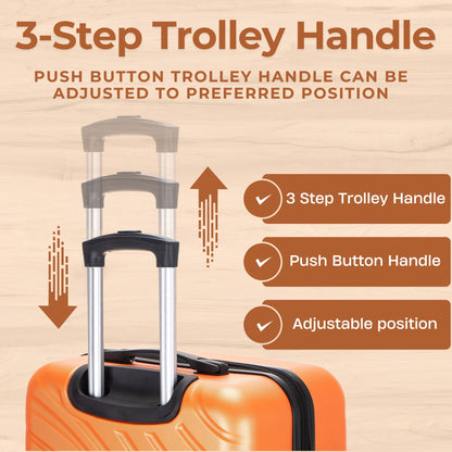 Orange suitcase with a 3-step trolley handle on a beige background