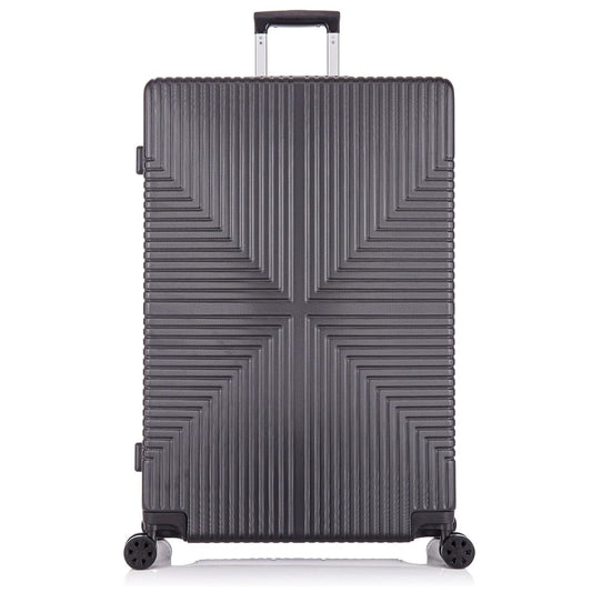 Black Hard shell suitcase with geometric pattern on a white background