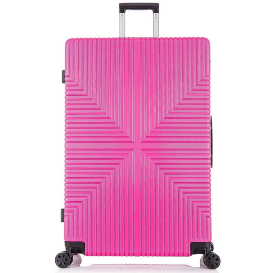 Pink Hard shell suitcase with geometric pattern on a white background
