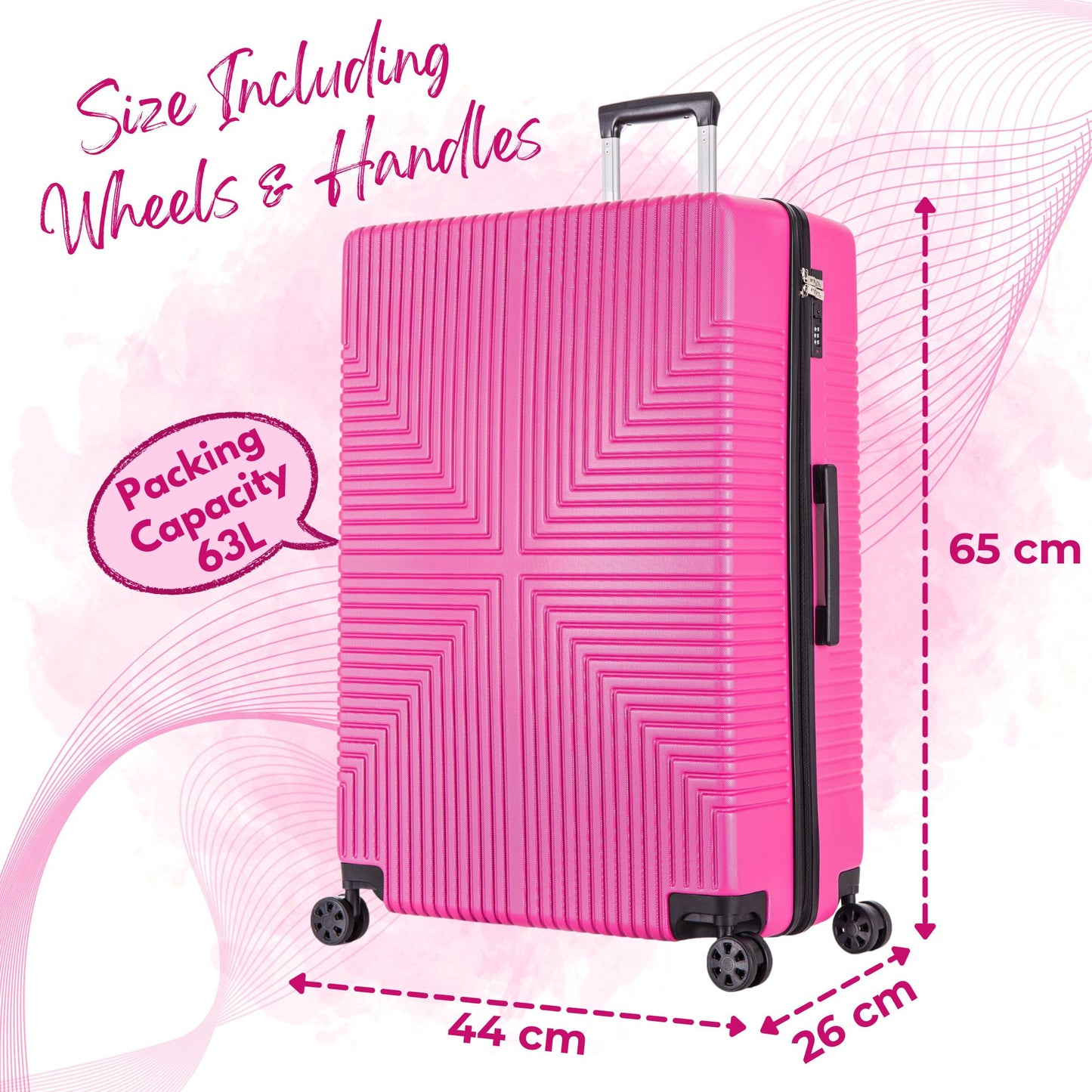 Niovx Medium Suitcase - Lightweight 4 Wheel Hard Shell Suitcase - ABS30 Pink