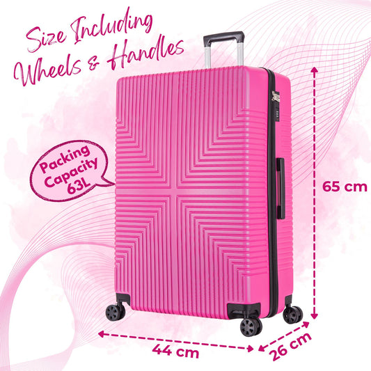 Niovx Medium Suitcase - Lightweight 4 Wheel Hard Shell Suitcase - ABS30 Pink