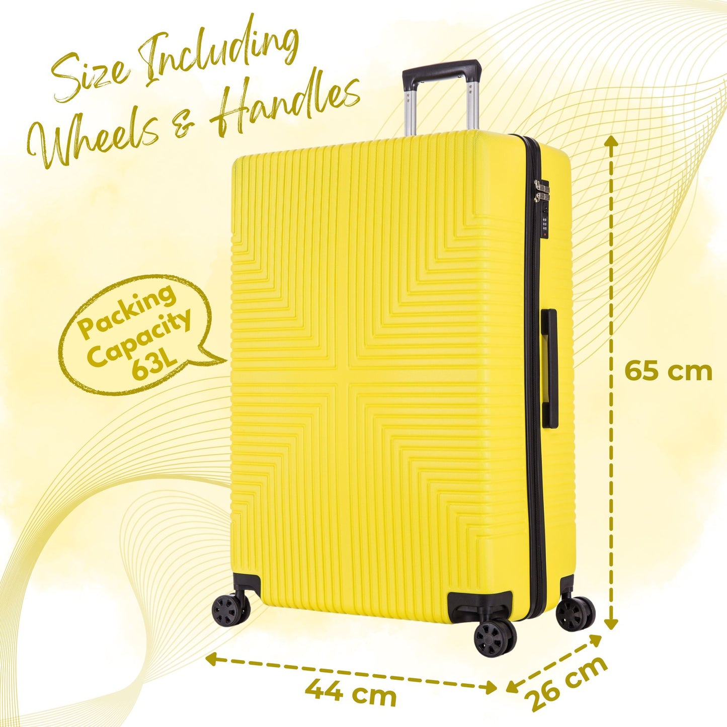 Niovx Medium Suitcase - Lightweight 4 Wheel Hard Shell Suitcase - ABS30 Yellow