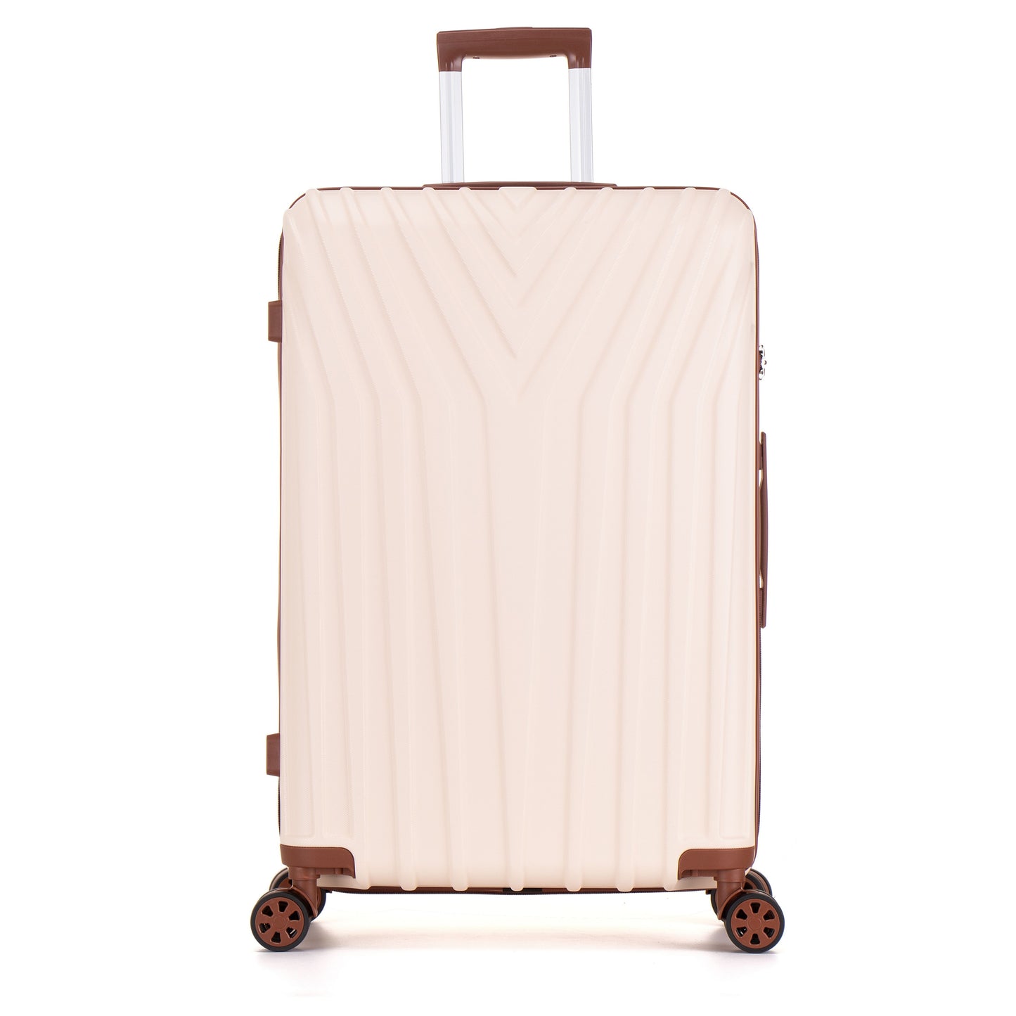 Beige suitcase with brown accents on a white background ABS101 Front