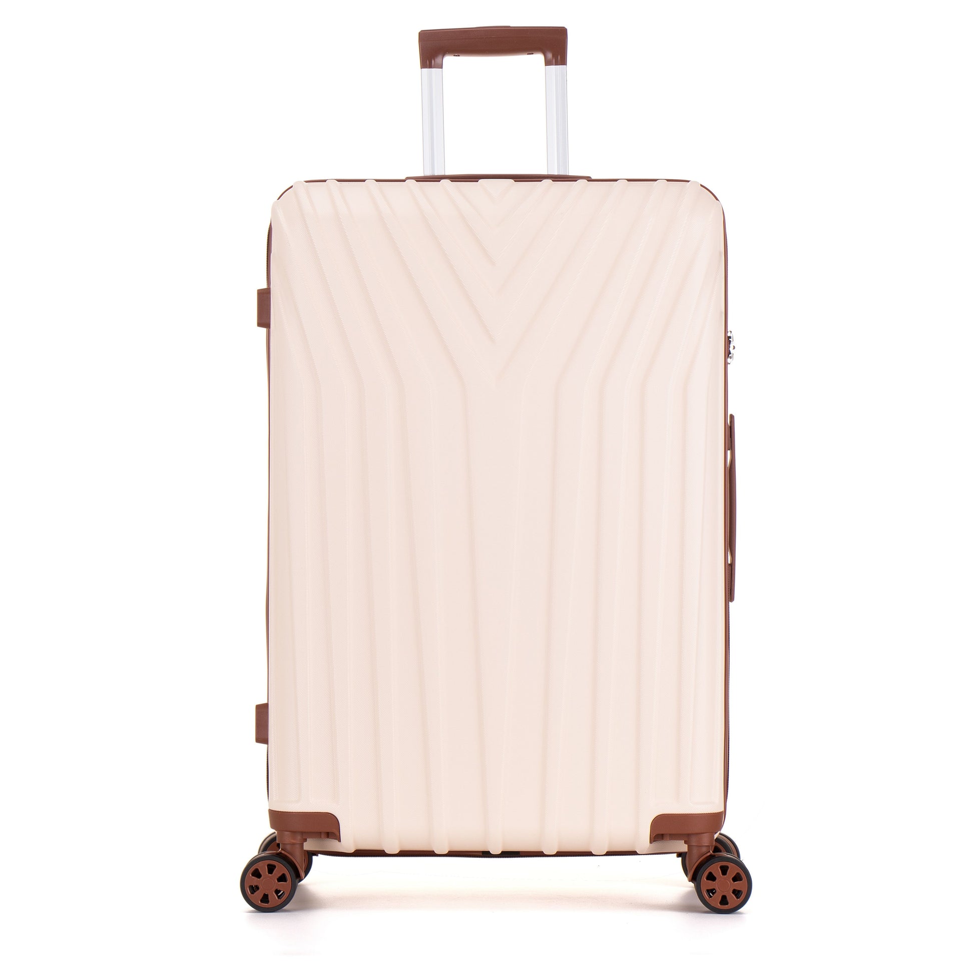 Beige suitcase with brown accents on a white background ABS101 Front