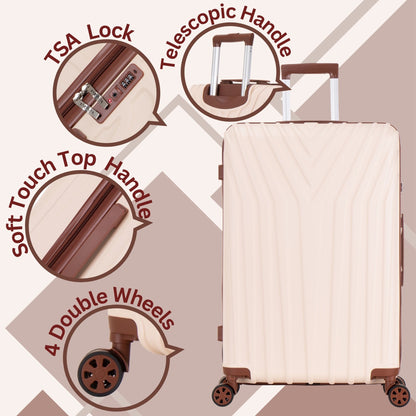 Beige suitcase with features highlighted on a beige background ABS101
