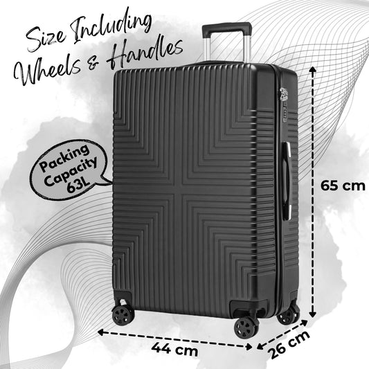 Niovx Medium Suitcase - Lightweight 4 Wheel Hard Shell Suitcase - ABS30 Black