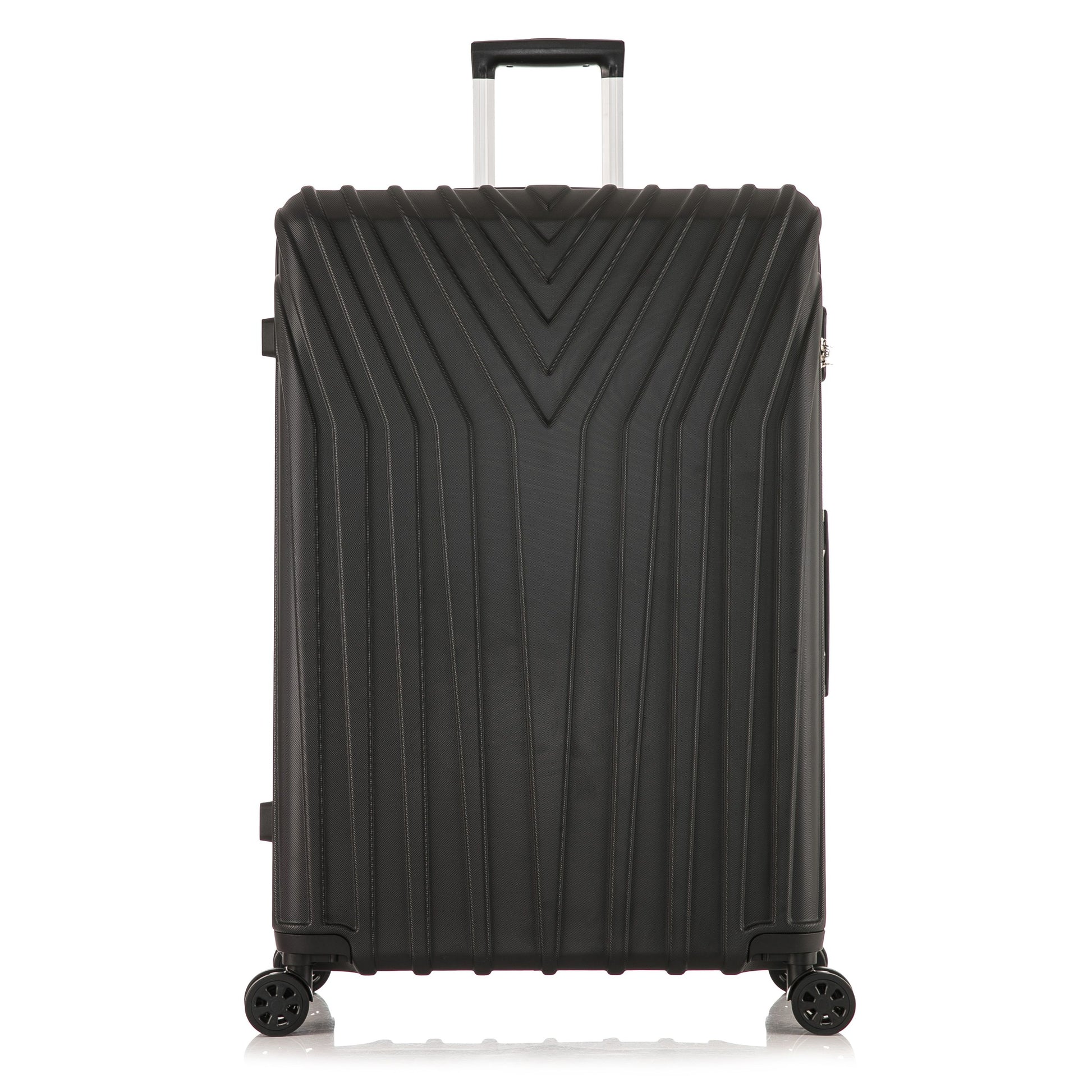 Black suitcase with a textured design on a white background