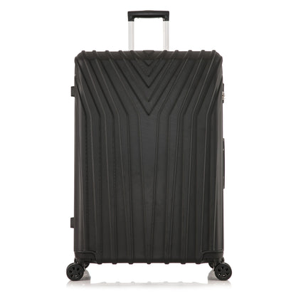 Black suitcase with a textured design on a white background