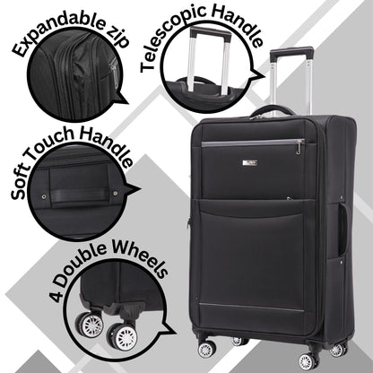 Black suitcase with features highlighted on a gray background