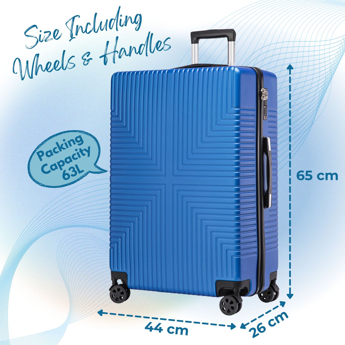 Niovx Medium Suitcase - Lightweight 4 Wheel Hard Shell Suitcase - ABS30 Blue