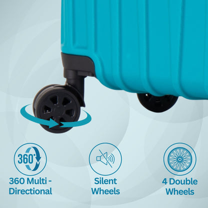 Blue suitcase with 360-degree wheels on a light blue background ABS101