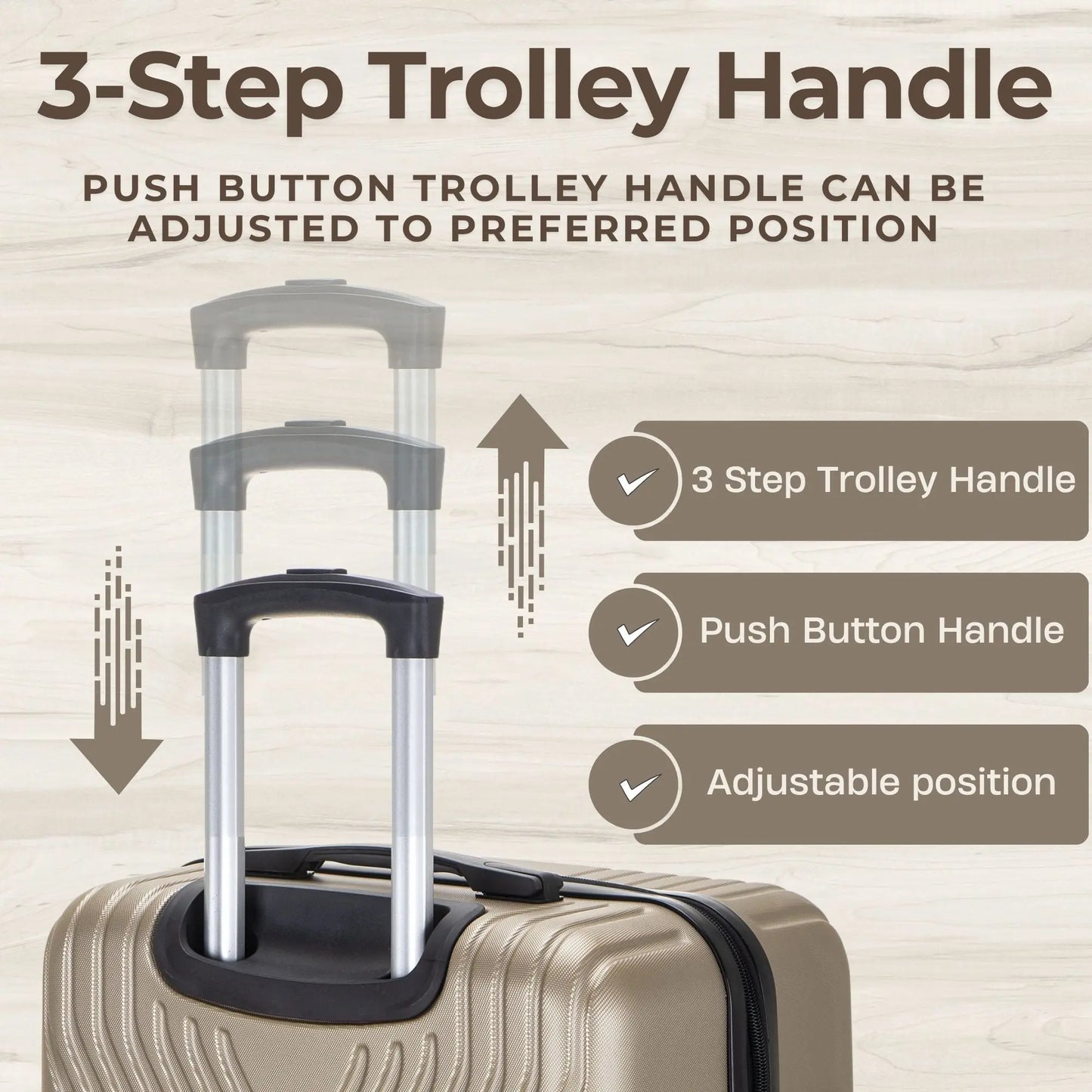 Large Suitcase – 4 Wheel Hard Shell Trolley Case -  ABS25 - Gold Starlite Luggage