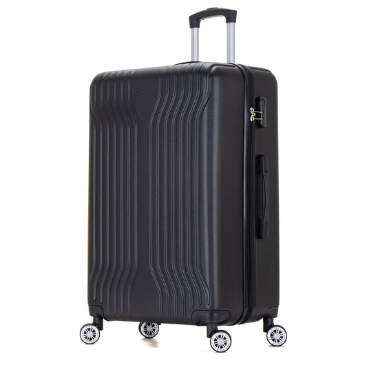 Black suitcase with wheels on a white background