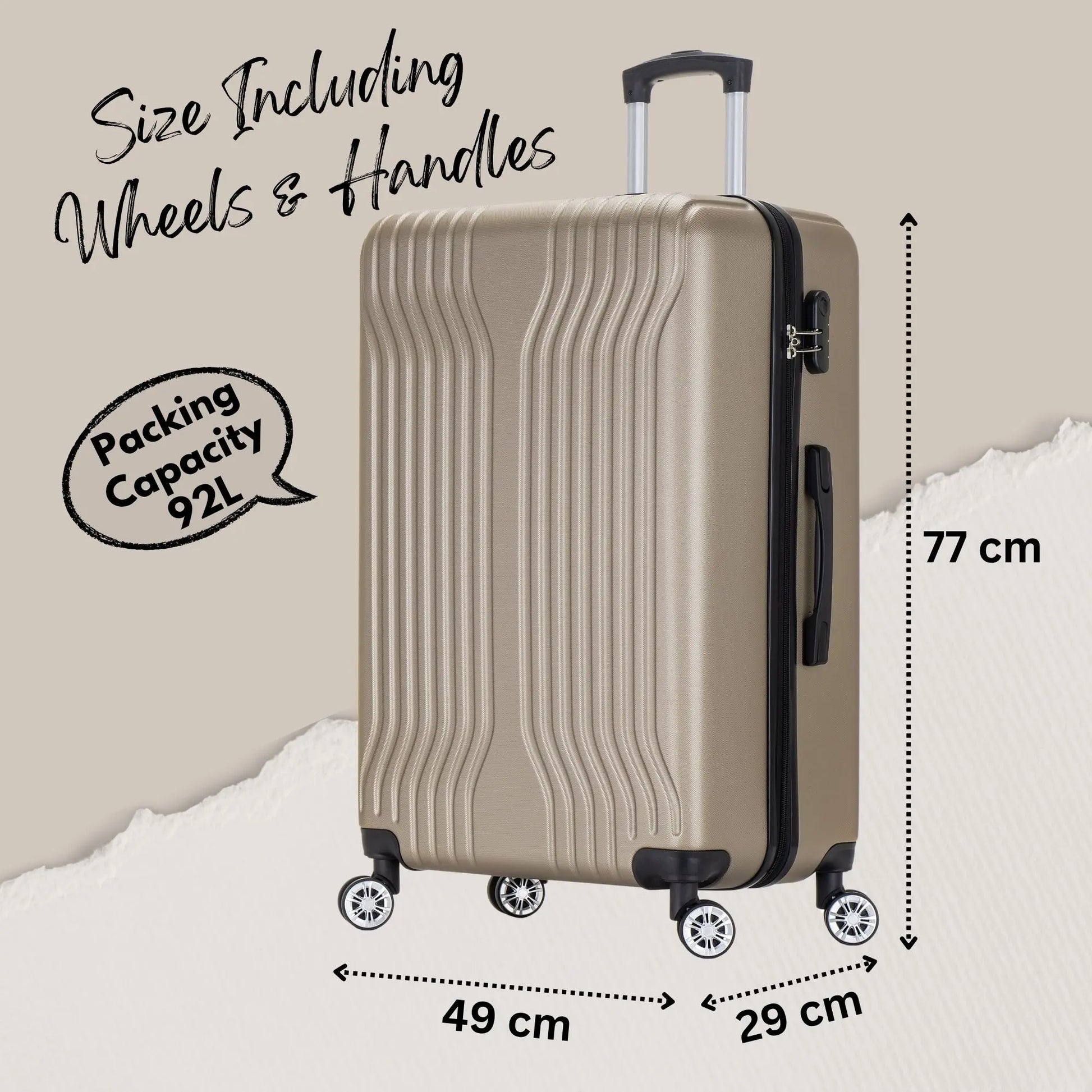 Large Suitcase – 4 Wheel Hard Shell Trolley Case -  ABS25 - Gold Starlite Luggage