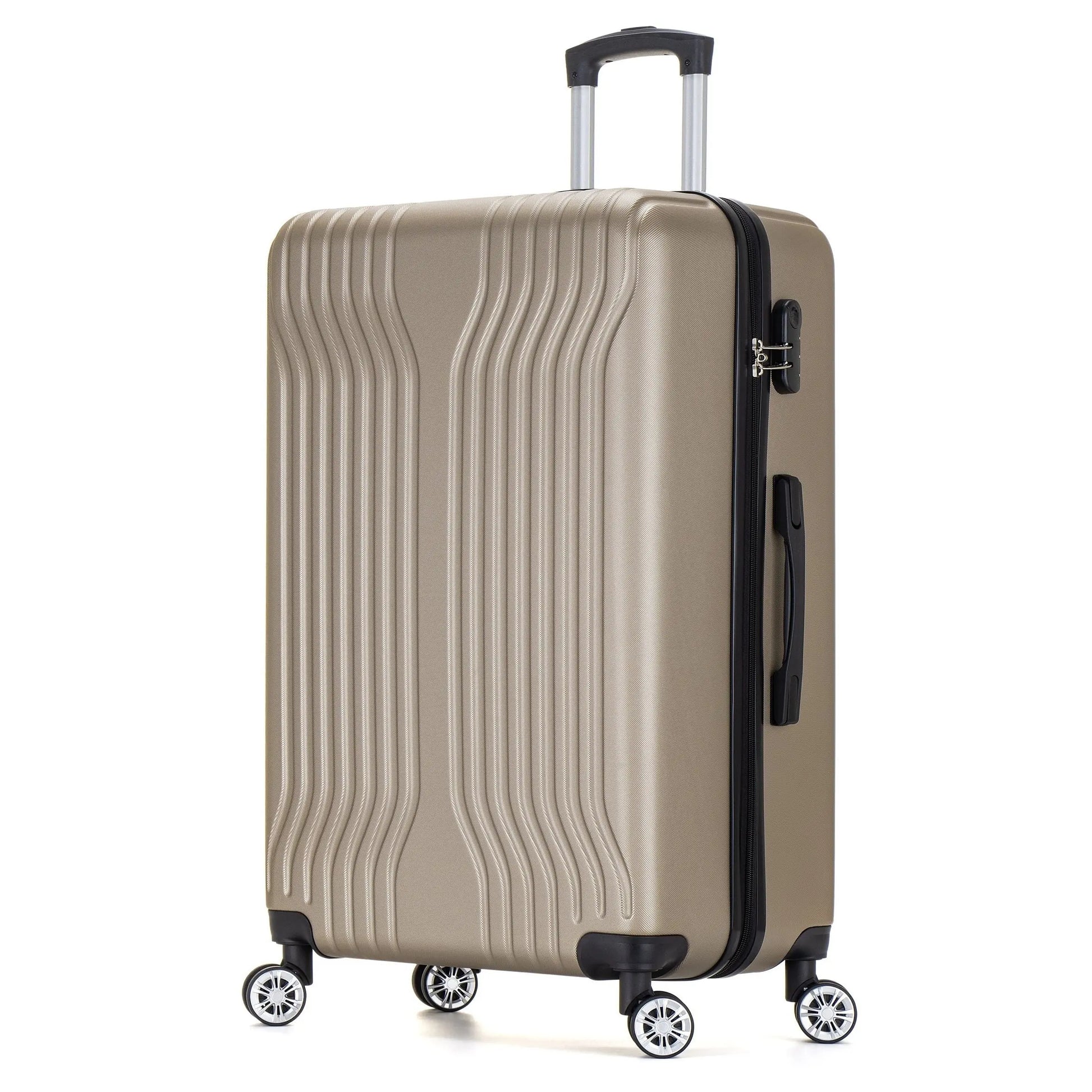 Beige suitcase with a wave pattern on a white background